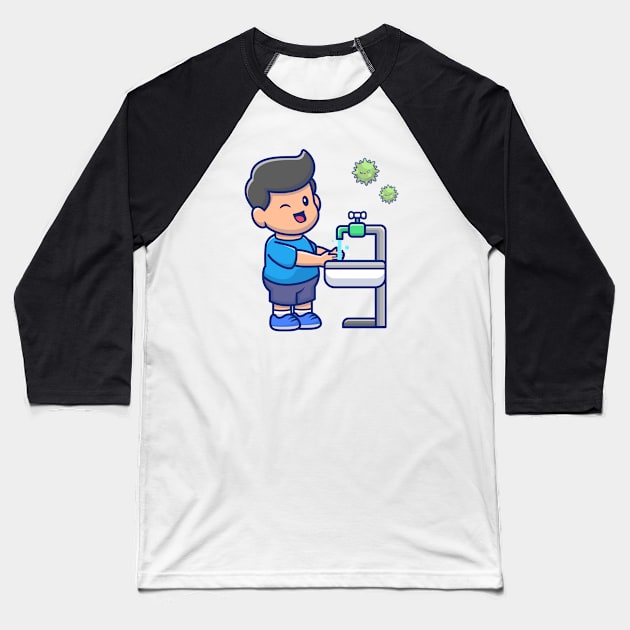 Cute boy washing hand cartoon Baseball T-Shirt by Catalyst Labs